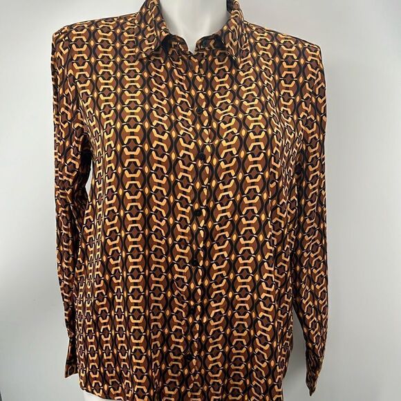 Rachel Roy chain link print long sleeve blouse XL - Picture 1 of 5